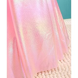 Babyhug Woven Sleeveless Metallic Party Frock with Floral Applique - Pink