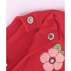 Babyhug Cotton Knit Full Balloon Sleeves Sweatshirt with Glitter & Mesh Detailing - Red