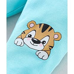 Babyhug Cotton Booties Pant Striped & Tiger Print Pack of 3 - Blue & White