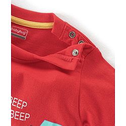Babyhug Cotton Half Sleeves Night Suit Truck Print- Red & White