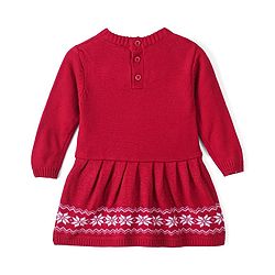 Babyhug Knit Full Sleeves Woolen Dress With Floral Design & Bow- Red