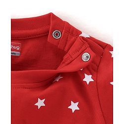 Babyhug Single Jersey Cotton Knit Full Sleeves Night Suit with Text & Stars Print - Red