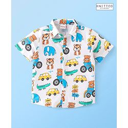 Babyhug 100% Cotton Knit Half Sleeves Regular Shirt with Teddy Print - White