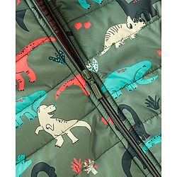 Babyhug Full Sleeves Hooded & Padded Jacket Dino Print- Olive