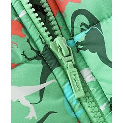 Babyhug Woven Full Sleeves Jacket With Hood & Dino Print - Green