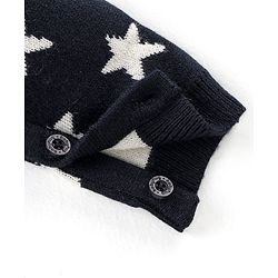 Babyhug Knit Full Sleeves Winter Wear Star Printed Romper - Navy Blue