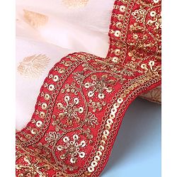 Babyhug Sleeveless Sequenced Choli With Brocade Printed Lehenga And Dupatta- Red & Off White
