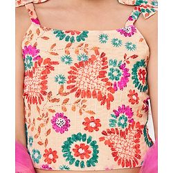 Babyhug Sleeveless Sequenced Choli With Lehenga And Dupatta Floral Print- Pink & Beige