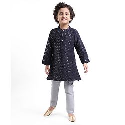 Babyhug Full Sleeves Woven Kurta & Pyjama Set Printed- Rama Green main image 1