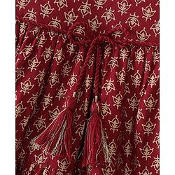 Babyhug 100% Cotton Woven Sleeveless Floral Printed Ethnic Dress -Maroon