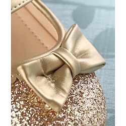Cute Walk by Babyhug Party Wear Velcro Closure Belly Shoes Bow Appliques - Golden