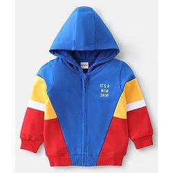 Babyhug Cotton Knit Full Sleeves Hooded Sweat Shirt with Cut & Sew Design - Blue