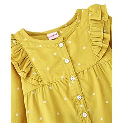 Babyhug Rayon Woven Full Sleeves Top with Polka Dots Print - Yellow