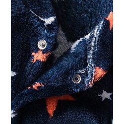 Babyhug Velour Full Sleeves Star Printed Winter Wear Footed Sleepsuit - Navy Blue