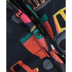 Babyhug Full Sleeves Hooded Jacket with Vehicles Printed - Navy Blue & Orange
