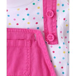 Babyhug Twill Floral Embroidered Frock with Full Sleeves Polka Dots Printed Inner Tee - Pink