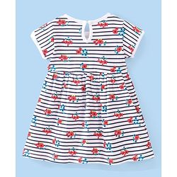 Babyhug Cotton Knit Half Sleeves Frocks with Floral Print & Striped Pack of 2 - Red