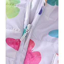 Babyhug Full Sleeves Hooded Jacket With Butterfly Print - White & Pink
