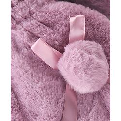 Babyhug Full Sleeves Fur Hooded Jacket with Bow & Pom Pom Detailing - Pink