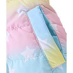 Babyhug Full Sleeves Hooded & Padded Jacket With Ear Applique Stars Print- Pink Yellow & Blue