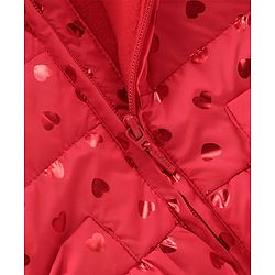 Babyhug Full Sleeves Hooded & Padded Jacket Foil Hearts Print- Red