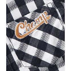 Babyhug Cotton Knit Full Sleeves Shirt & Lounge Pant With Checkered & Text Embroidery - Blue & Brown