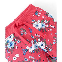 Babyhug Cotton Looper Knit Full Length Lounge Pant Floral Print - Red
