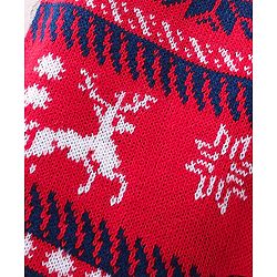Babyhug Full Length Fleece and Woollen Pant with Reindeer Design - Red & Navy Blue