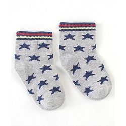 Cute Walk by Babyhug Cotton Blend Ankle Length Anti Bacterial Socks Space Design Pack of 5 - Blue & Grey