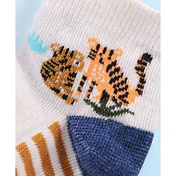 Cute Walk by Babyhug Anti Bacterial Ankle Length Socks Tiger Design Pack Of 3 - Blue White & Yellow