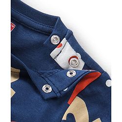 Babyhug Cotton Knit Full Sleeves Clock Printed Night Suit - Navy Blue
