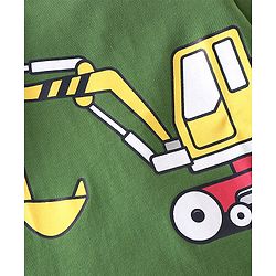 Babyhug Single Jersey Full Sleeves Night Suit With JCB Print - Green & Yellow