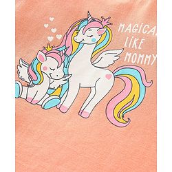 Babyhug Cotton Knit Full Sleeves T-Shirts Heart & Unicorn Print - Pink Peach & White