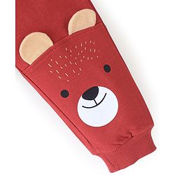 Babyhug Cotton Looper Knit Full Length Lounge Pant with Bear Print - Maroon