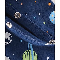 Babyhug Cotton Knit Full Sleeves Footed Sleep Suits Space Theme Print - Navy Blue