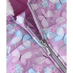 Babyhug Full Sleeves Hoodies With Bow Applique & Butterfly Print- Purple