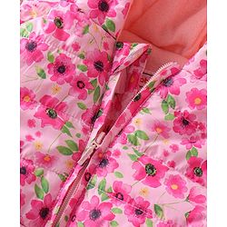 Babyhug Woven Full Sleeves Hooded Jacket Floral Print - Pink