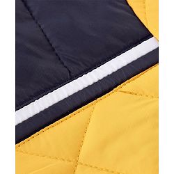 Babyhug Full Sleeves Padded Winter Jacket With Hood & Color Block Design - Yellow & Navy