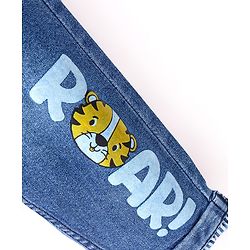 Babyhug Cotton Spandex Full Length Jeans With Stretch & Text Print - Blue