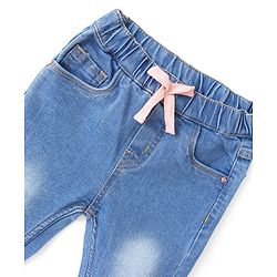 Babyhug Cotton Denim Washed Full Length Jogger with Stretch - Mid Blue