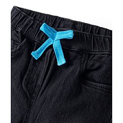 Babyhug Cotton Denim Washed Full Length Jogger with Stretch - Black