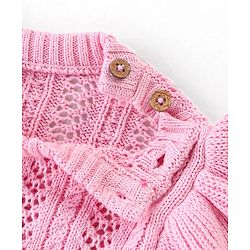 Babyhug Organic Cotton Full Frilled Sleeves Cable Knit Pullover - Light Pink