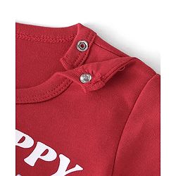 Babyhug Cotton Interlock Knit Full Sleeves Rompers Bunny Print - Red