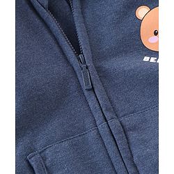 Babyhug Cotton Knit Full Sleeves Sweat Jacket With Bear Print - Grey & Blue