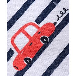 Babyhug 100% Cotton Interlock Knit Cap Mittens And Booties Stripes & Car Print - Navy Blue
