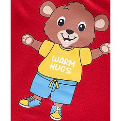 Babyhug Cotton Knit Full Sleeves Bear Print Night Suit - Red
