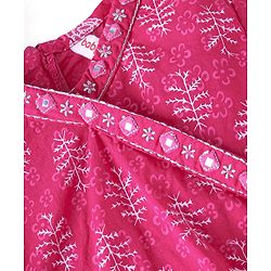 Babyhug 100% Cotton Three Fourth Sleeves Floral Printed Angarakha Kurta With Pant and Dupatta - Fuschia