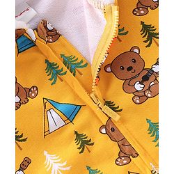 Babyhug Cotton Knit Full Sleeves Sweatjacket With Hood & Teddy Print - Yellow