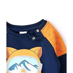 Babyhug Cotton Knit Full Sleeves Sweatshirt With Kitty Graphics & Quilting Detailing - Navy Blue