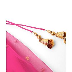 Babyhug Woven Sleeveless Zari Design Choli with Lehenga & Dupatta Golden Foil Embroidery- Fuchsia